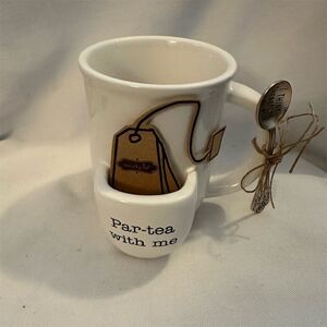 Mud Pie Vintage Inspired Tea Mug Set with Spoon Multicolor